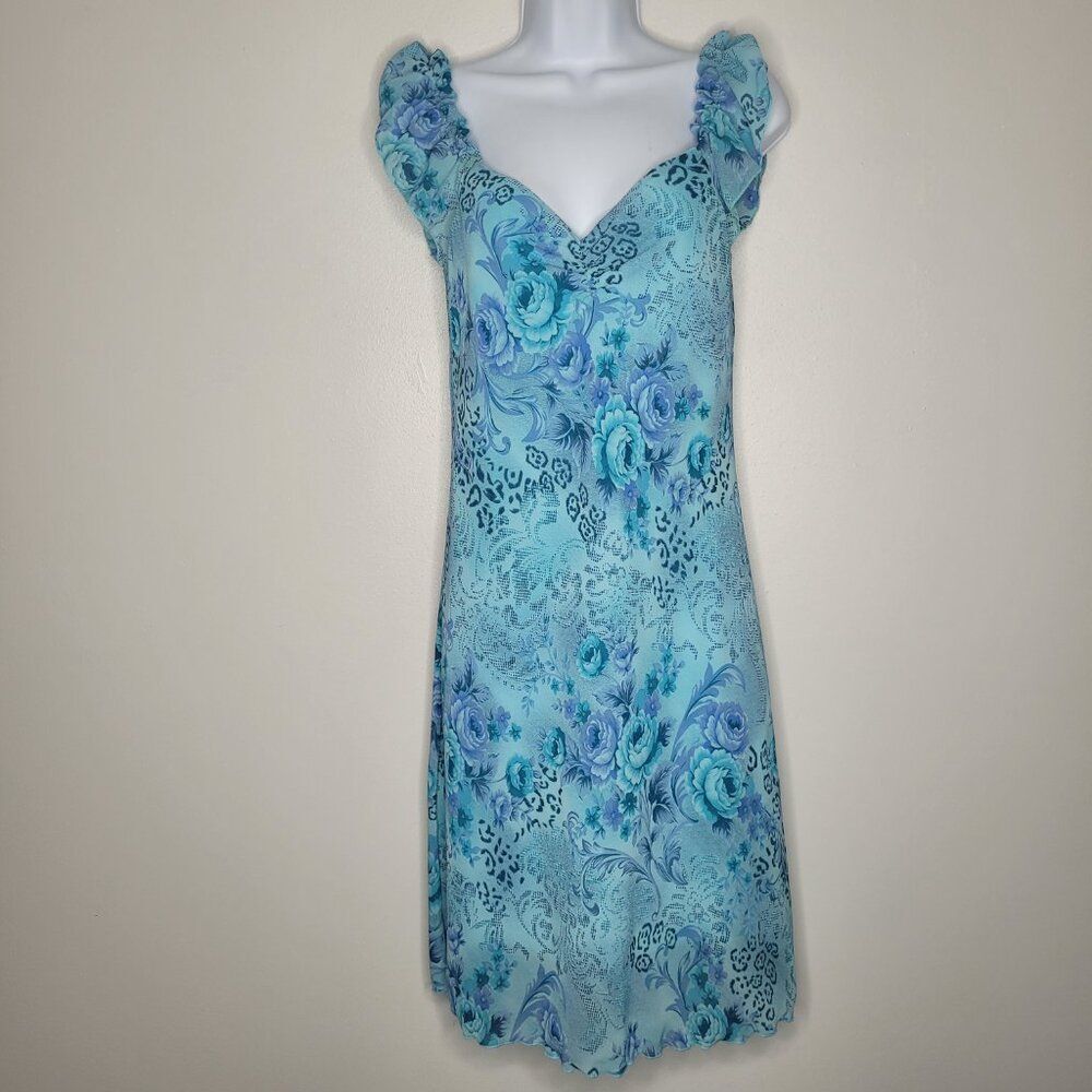 Vintage y2k 90s blue floral cute girlie dreamy delicate midi party dress size 11